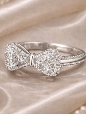 Dainty Crystal Bow Ring | Elegant Silver Jewelry